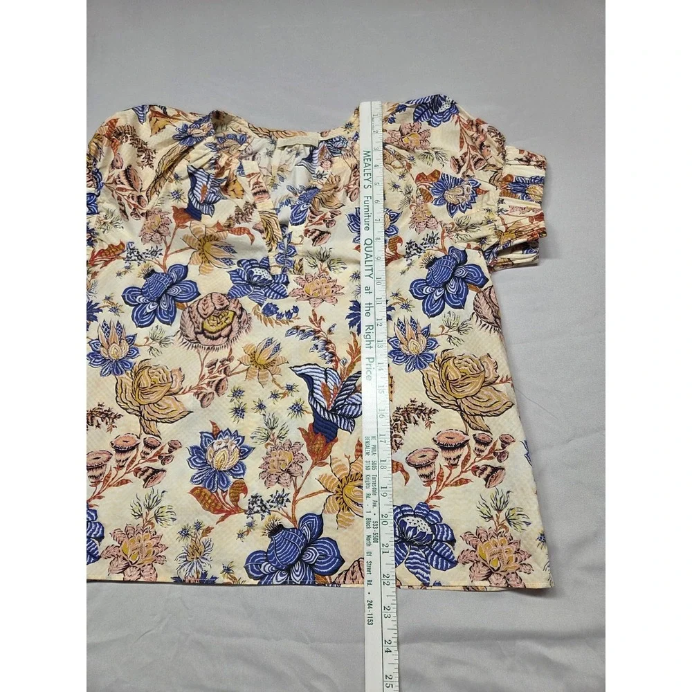 Ulla Johnson Naomi‎ Top Cotton Floral Cream Red Blue Ruched Sleeve Blouse Size 2